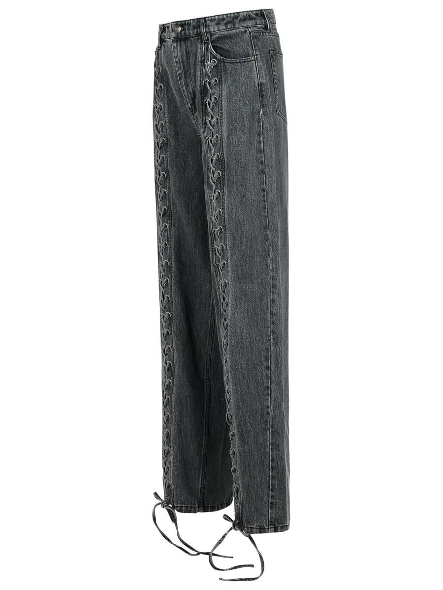 Rotate Birger Christensen – Schwarze Baumwolljeans mit Schnürsenkeln