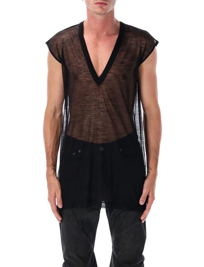 Rick Owens – Schwarzes, transparentes Tanktop aus Wolle mit tiefem V-Ausschnitt