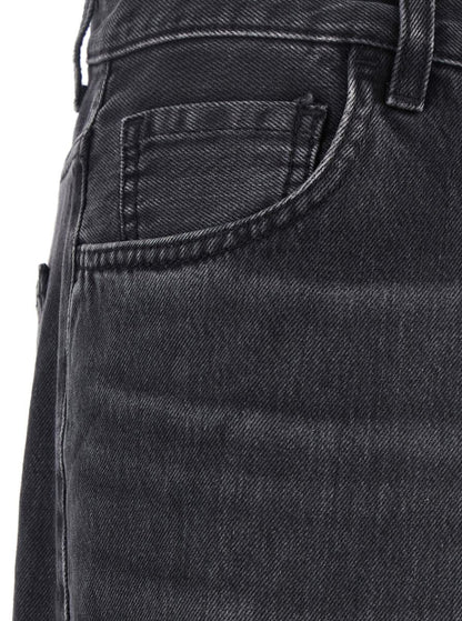 Schwarze Jeans mit Falten vorne und Logo-Patch auf der Rückseite aus Baumwolle für Damen