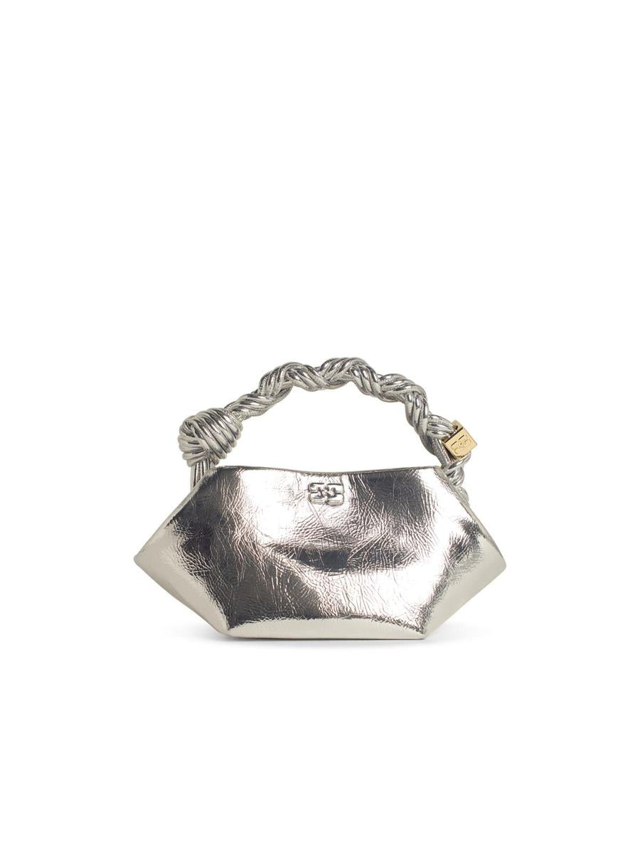 Ganni Mini-Tasche „Bou“ aus silberner Ledermischung