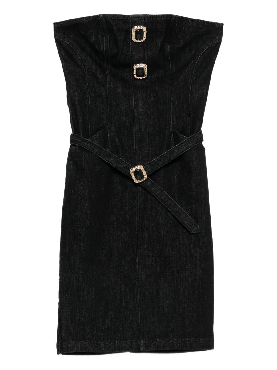 Self-Portrait Schwarzes Bandeau-Midikleid aus Denim