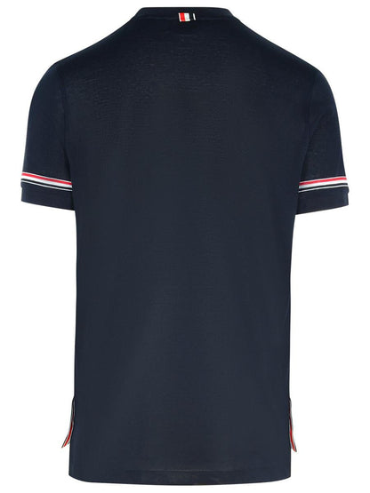 Thom Browne – Marineblaues Baumwoll-T-Shirt „Cuff“