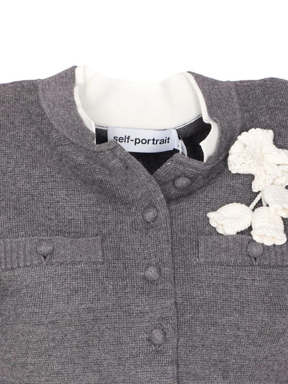 Self-Portrait Graue Häkel-Blumen-Strickjacke