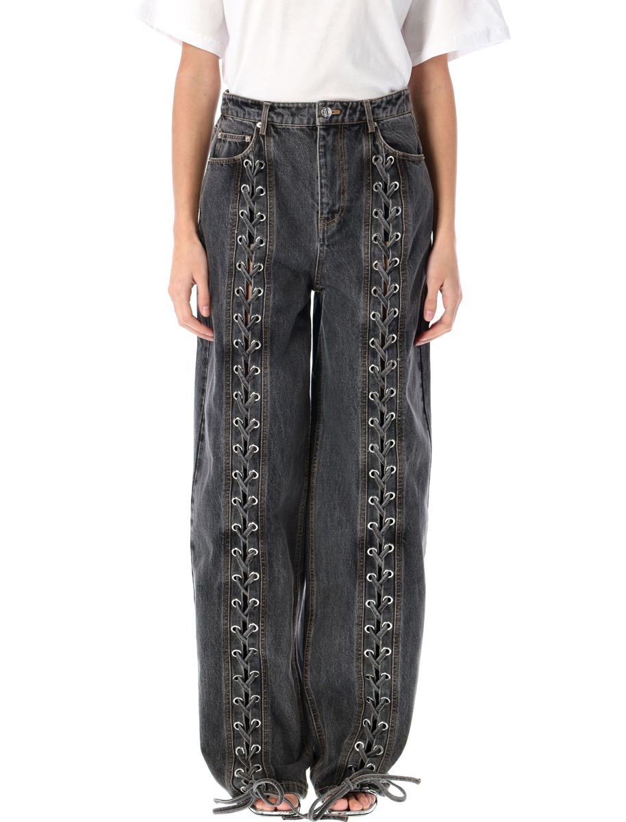 Rotate Birger Christensen – Denim-Hose mit geschnürtem Bein