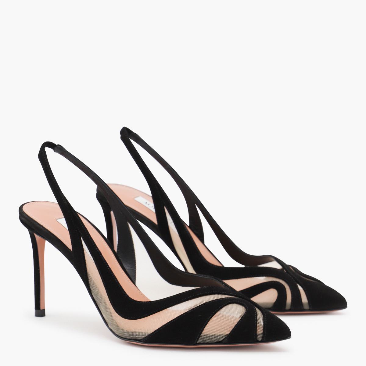 Aquazzura – Lune Sling 85 – Pumps aus schwarzem Leder