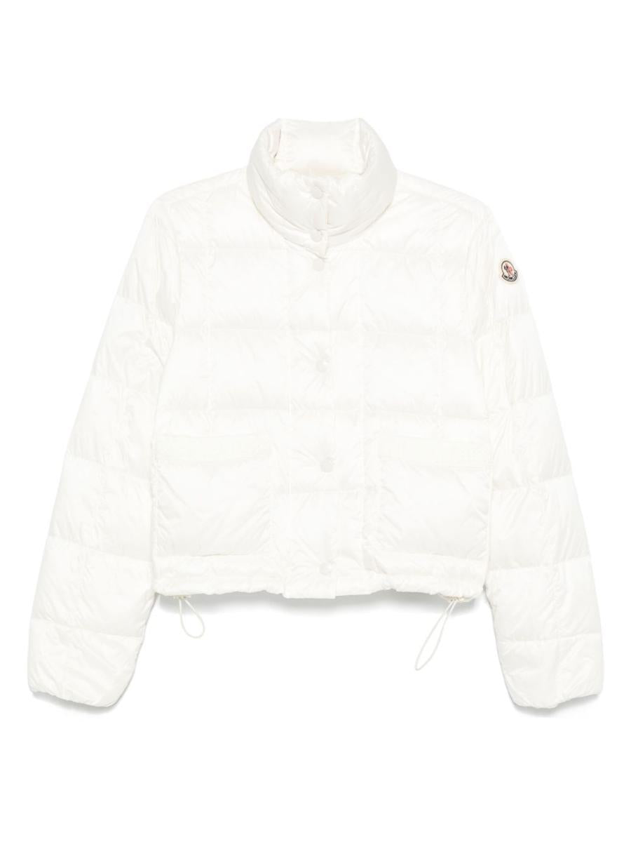 Moncler – Weiße, kurze Daunenjacke mit Kordelzug