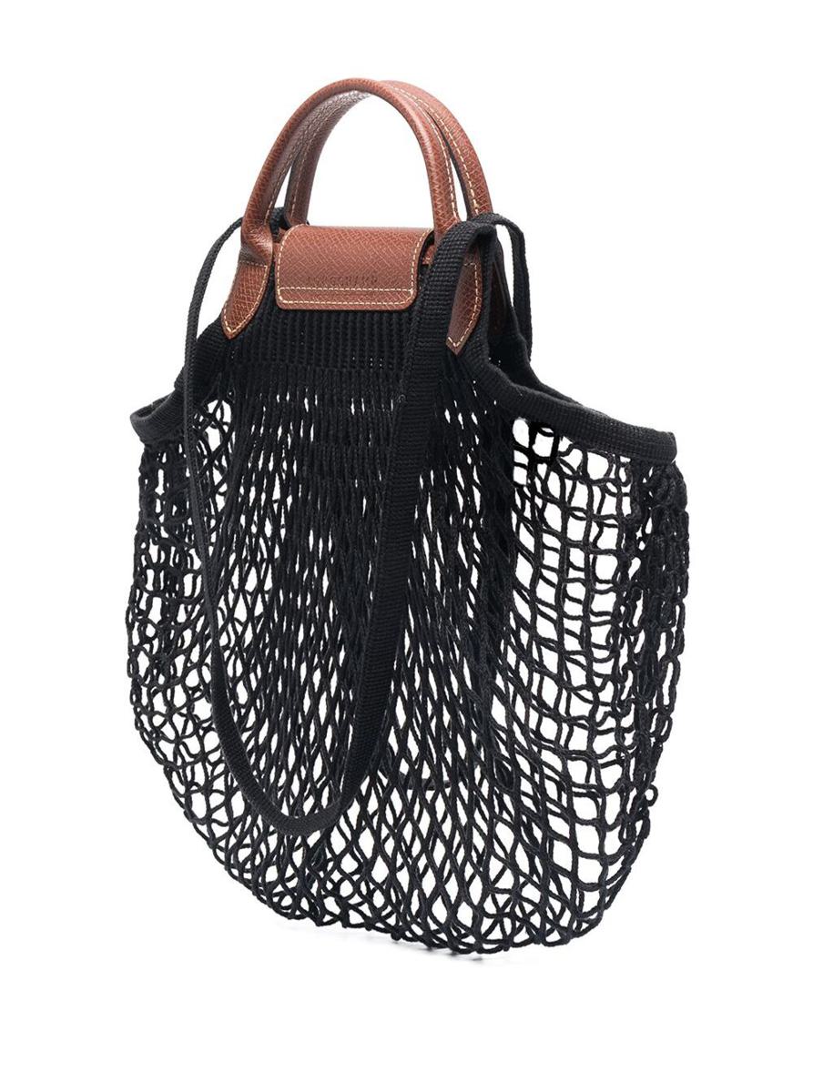 Schwarze Handtasche „Le Pliage Filet“ mit eingraviertem Logo aus Mesh für Damen