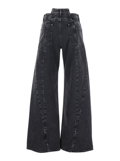 Schwarze Jeans mit weitem Bein und Moniker-Logo mit vier Nähten aus Denim für Damen