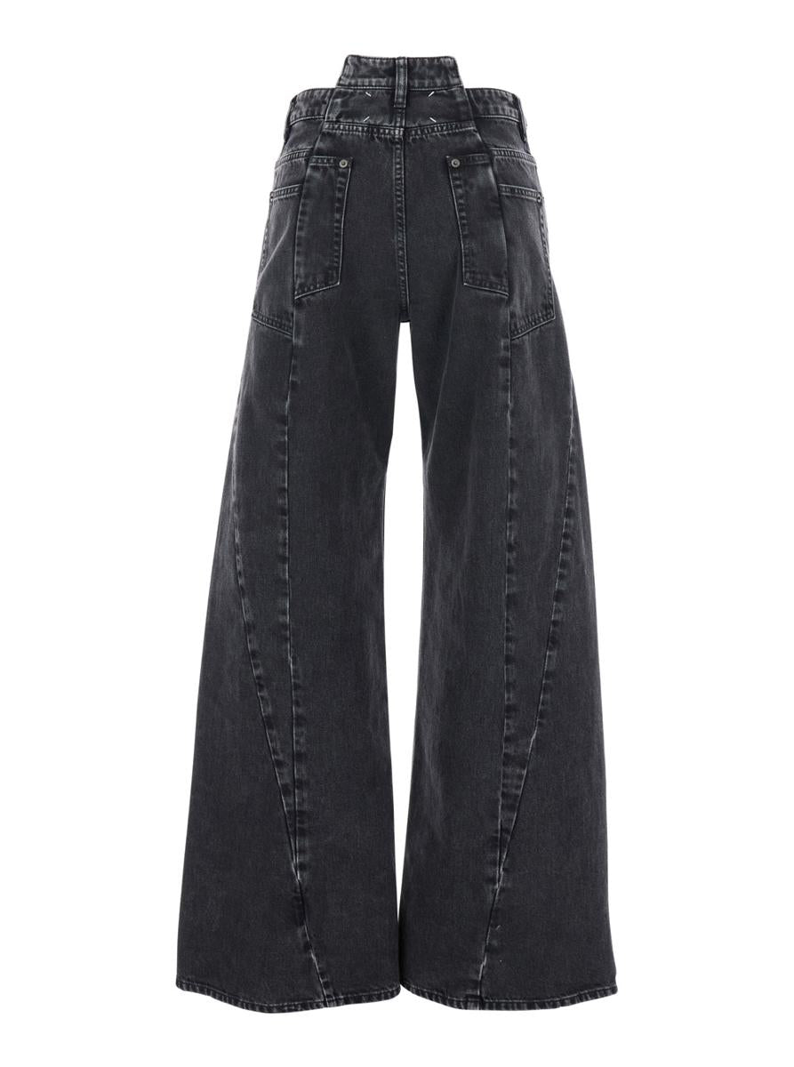 Schwarze Jeans mit weitem Bein und Moniker-Logo mit vier Nähten aus Denim für Damen