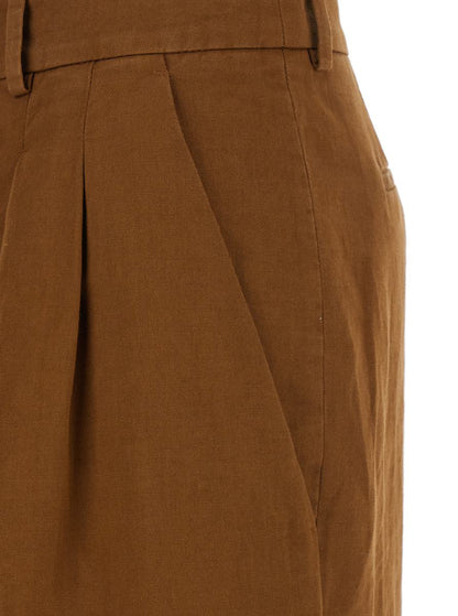 Braune Hose „Frankie“ mit Gürtelschlaufen aus Baumwoll-Leinen-Mix für Damen