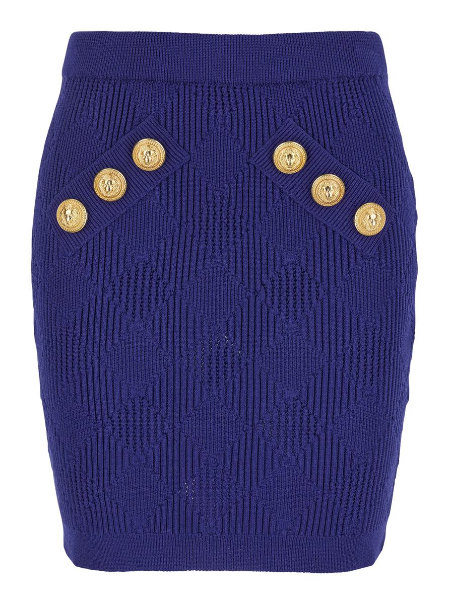 Blauer Minirock mit Schmuckknöpfen aus Viskosemischung für Damen