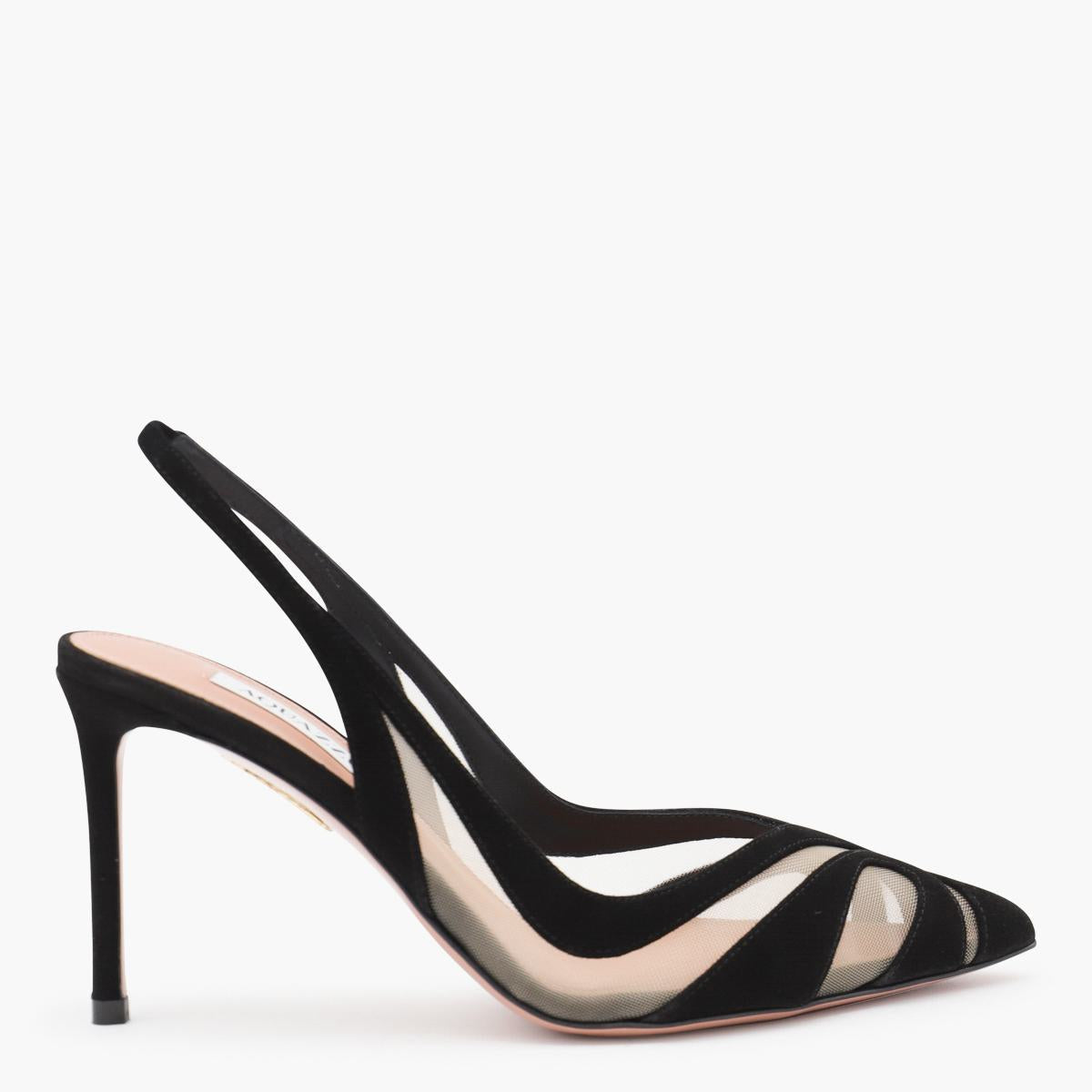 Aquazzura – Lune Sling 85 – Pumps aus schwarzem Leder