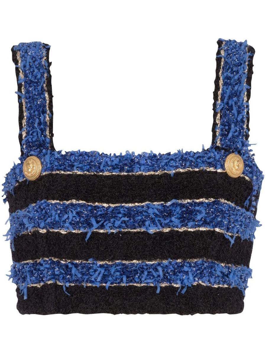 Balmain – Kurzes, gestreiftes Tweed-BH-Top
