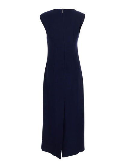 Blaues Kleid mit Rüschendetails aus Viskosemischung für Damen