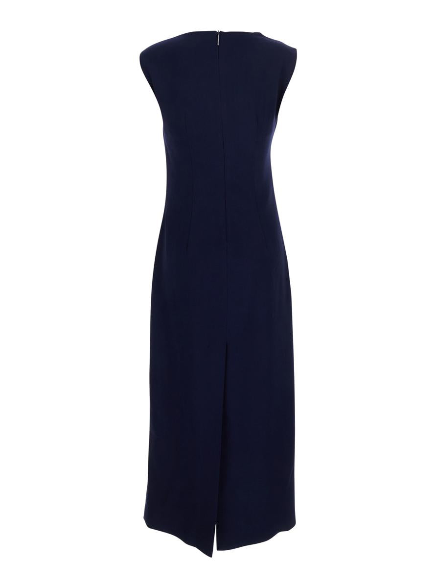 Blaues Kleid mit Rüschendetails aus Viskosemischung für Damen