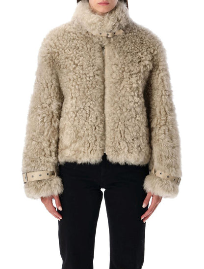 SWORD 6.6.44 Beige Shearlingjacke mit hohem Kragen