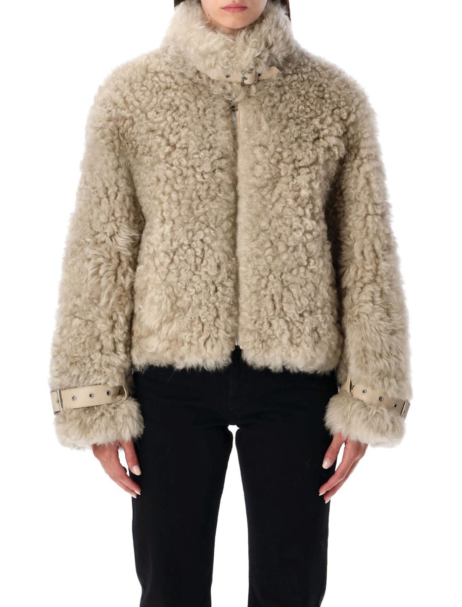 SWORD 6.6.44 Beige Shearlingjacke mit hohem Kragen