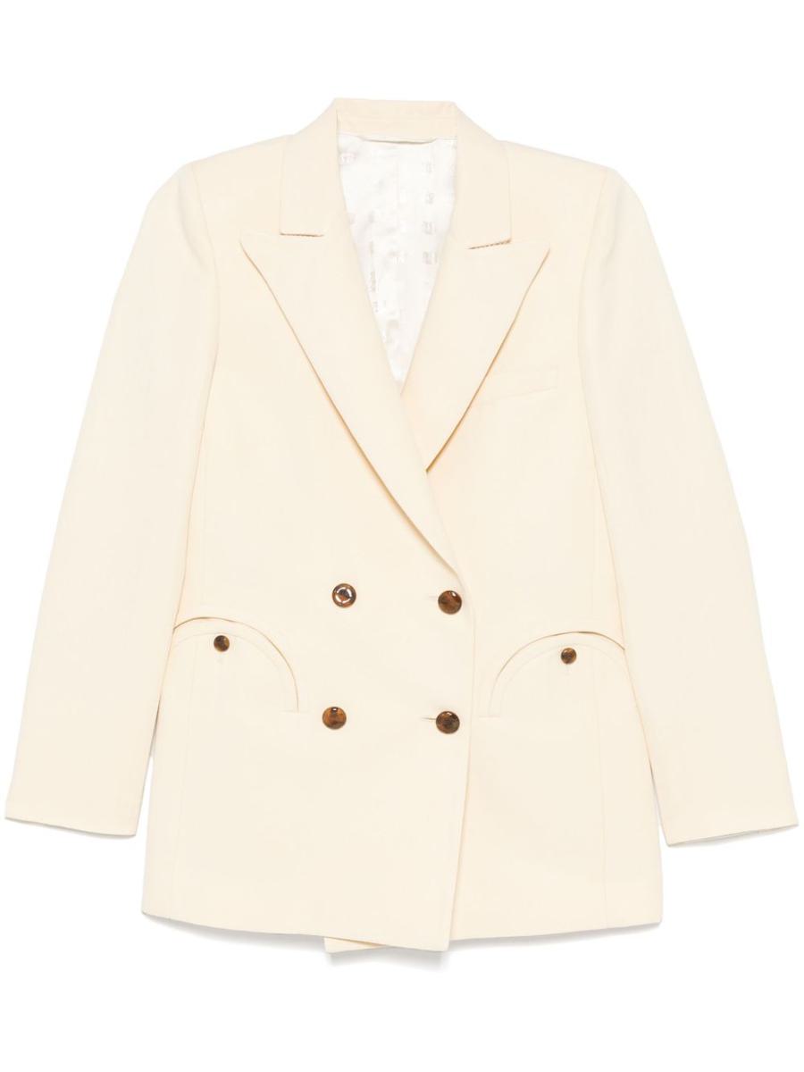 Blazé Milano – Zweireihiger Blazer „Esse“ aus cremefarbenem Leinen und Seide