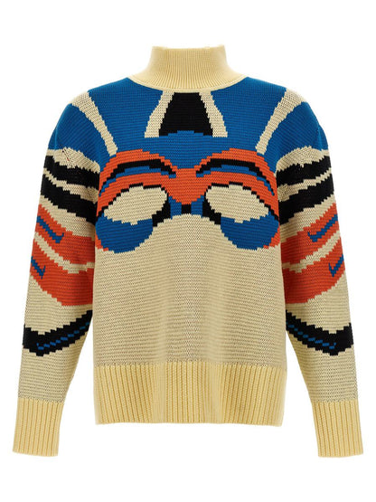 Blaumarmorierter Jacquardpullover