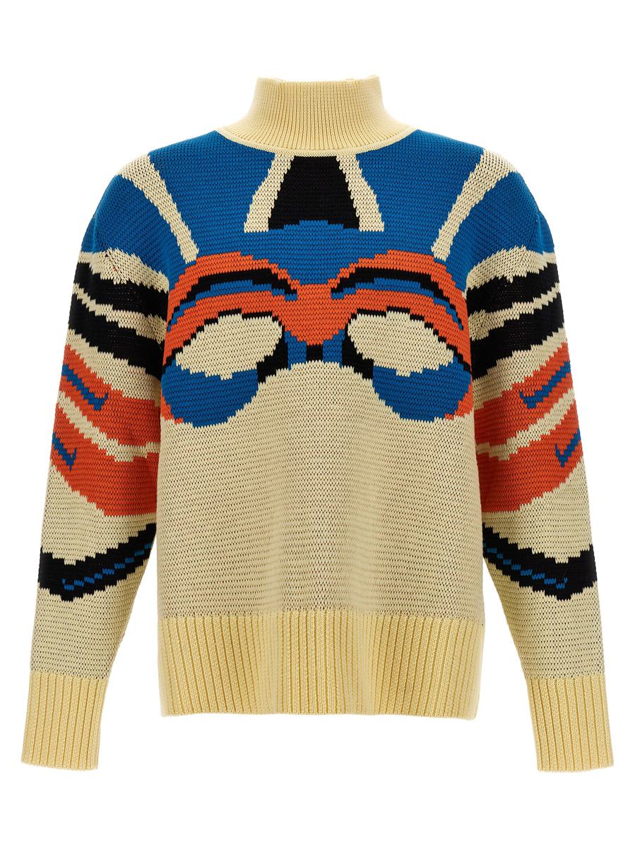 Blaumarmorierter Jacquardpullover