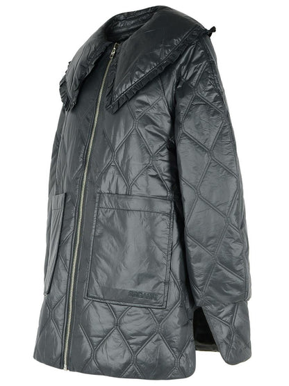 Ganni – Glänzende schwarze Nylonjacke