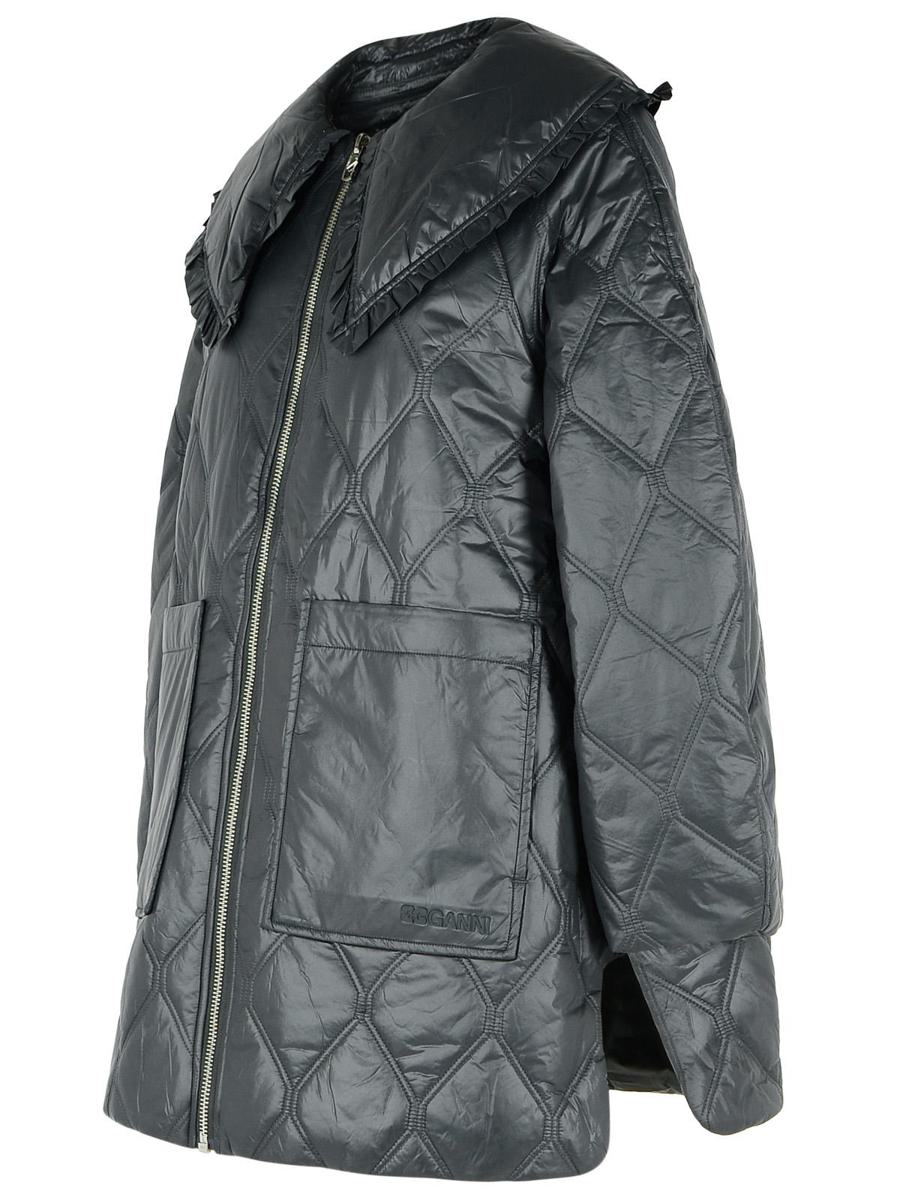 Ganni – Glänzende schwarze Nylonjacke