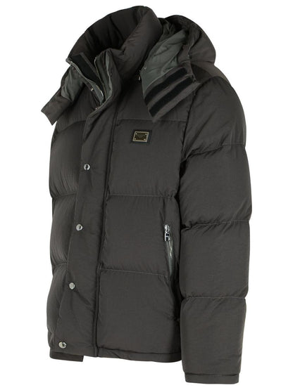 Dolce &amp; Gabbana Graue Daunenjacke aus Polyamid