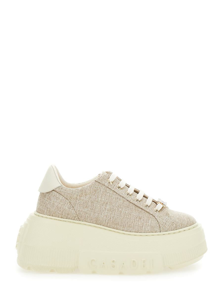 Beigefarbene Sneakers „Nexus Jutalux“ mit dicker Oversize-Sohle und Logo aus Leder- und Stoffmischung für Damen