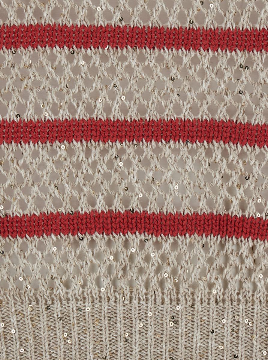 Beigefarbener Pullover „Dazzling Striped“ mit Streifenmotiv und Lochmuster aus Leinen für Damen