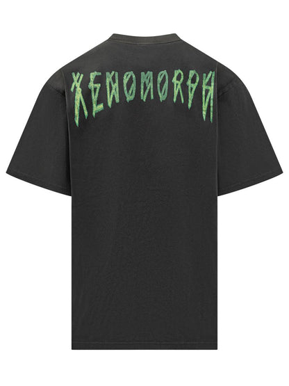 M44 Label Group – Schwarzes Oversize-T-Shirt „44 Label Group“ mit grünem Logo
