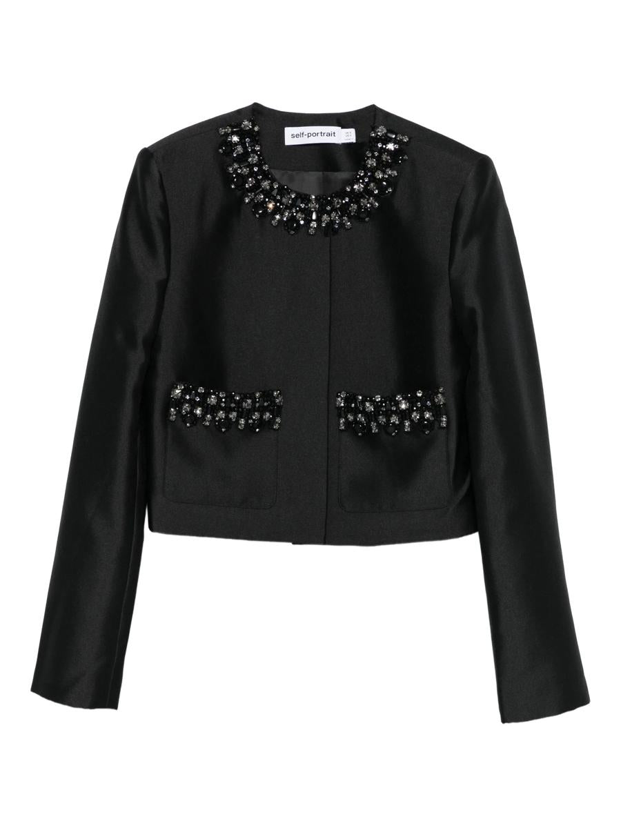 Self-Portrait – Schwarze Jacke aus Taft mit Verzierung