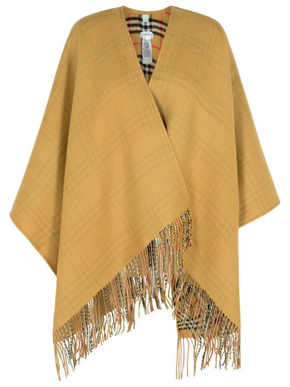 Burberry – Wendbares Cape aus beigefarbener Wolle mit „Check“-Muster