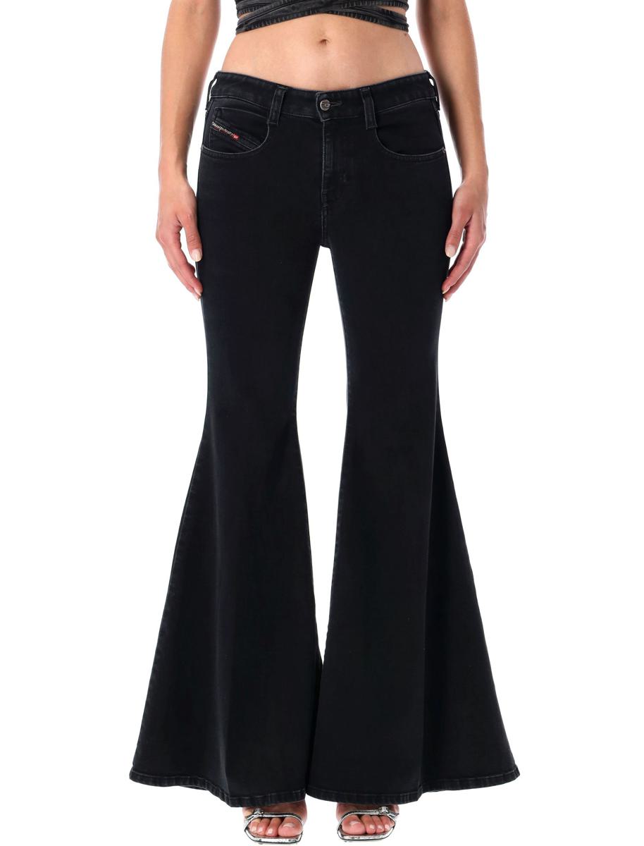 Diesel – Schwarze, tief sitzende Schlagjeans 1970 D-Bleess