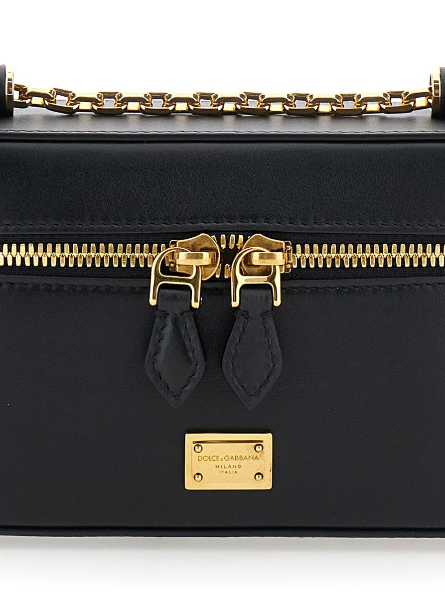 Schwarze Umhängetasche „Sicily Cube“ mit Logo-Plakette auf der Vorderseite und doppeltem Reißverschluss aus Leder für Damen
