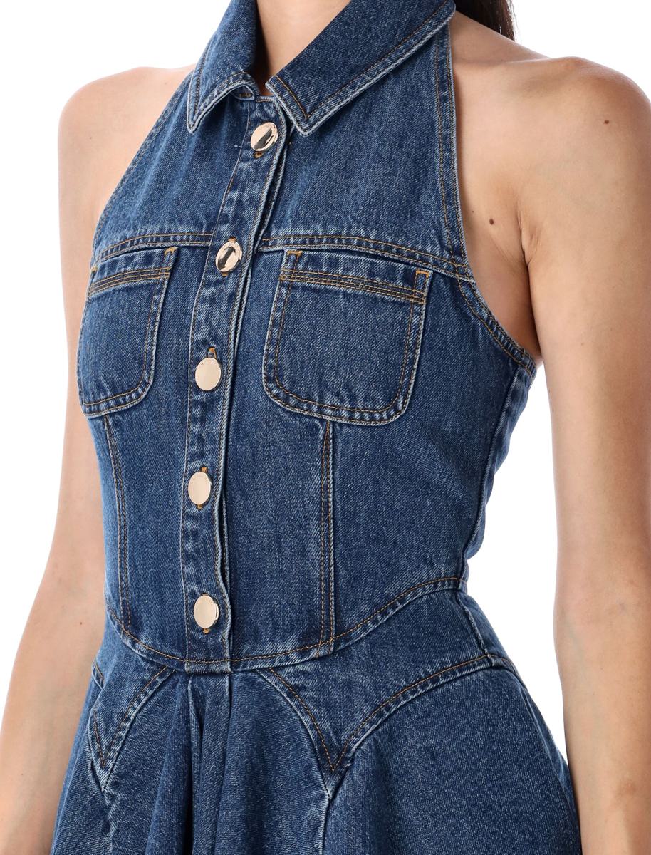 Self-Portrait – Ärmelloses, ausgestelltes Minikleid aus Denim