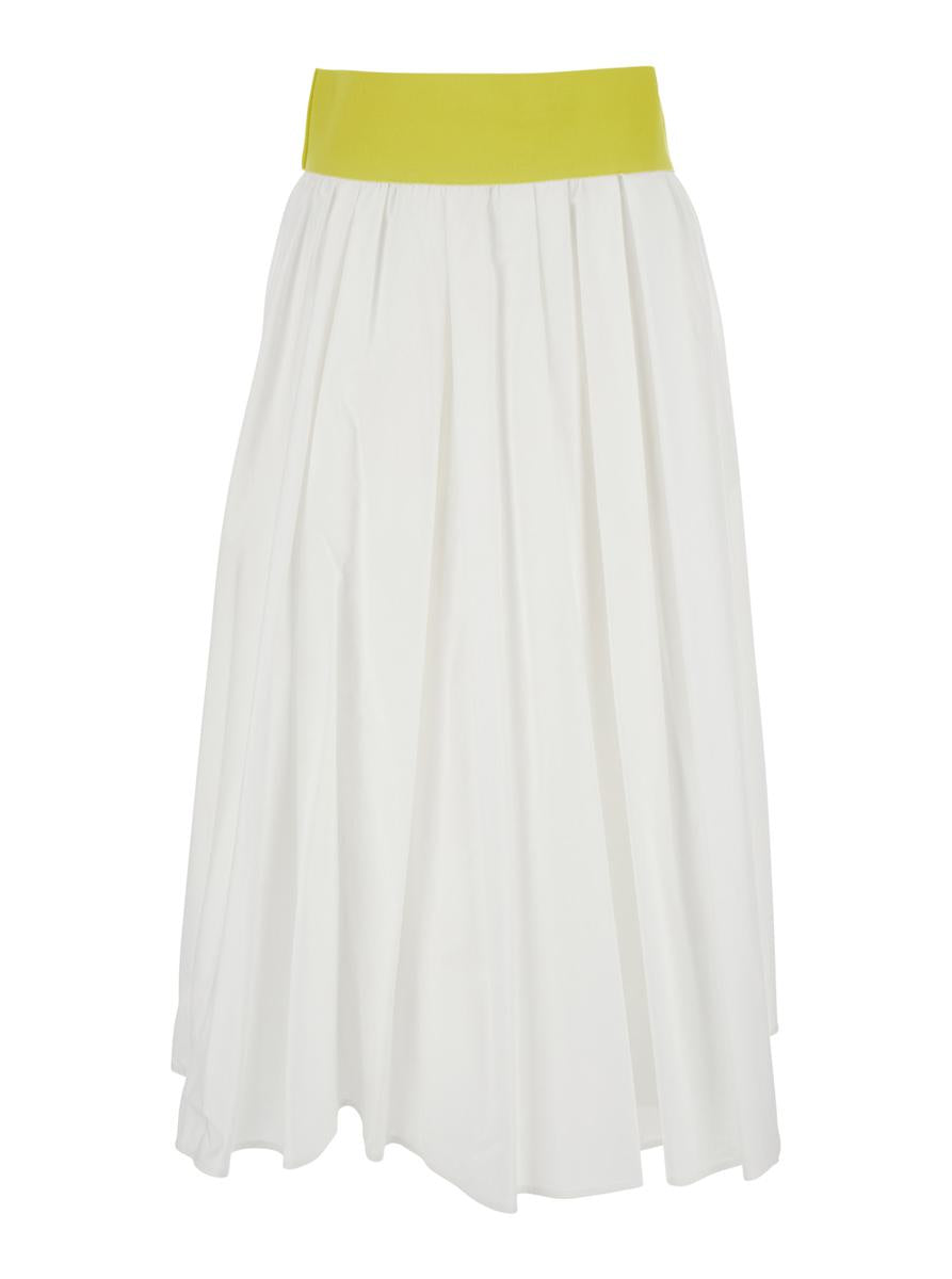 Weißer Rock mit kontrastierender Taille und Plissee-Details aus Stoff für Damen
