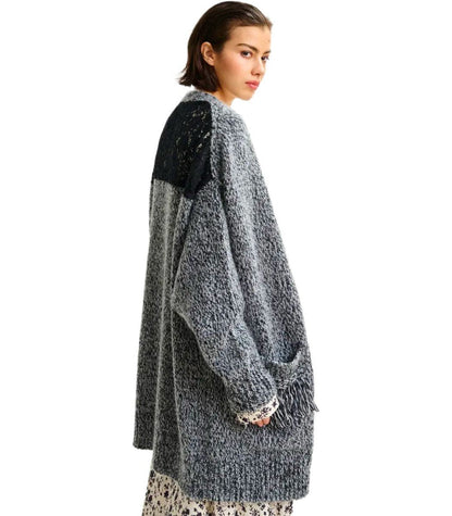 Essentiel Antwerp – Schwarze Strickjacke mit Spitzenbesatz