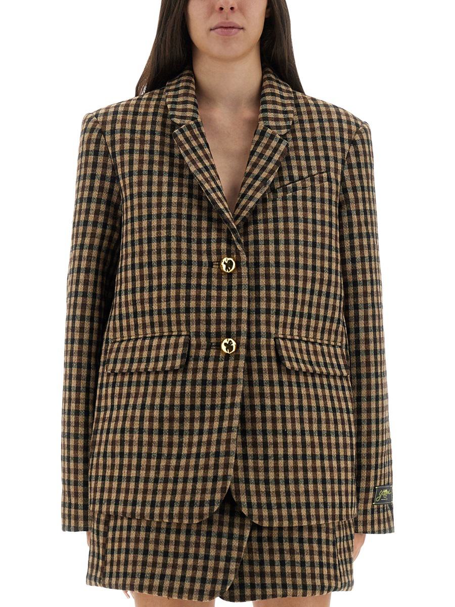 Ganni – Karierter Wollblazer