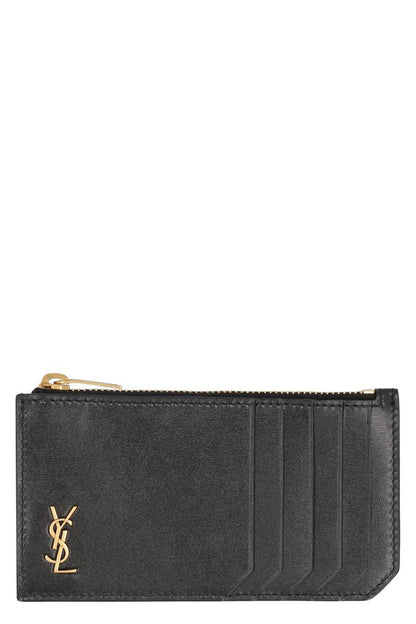 Saint Laurent Fragments Tiny Cassandre Kartenetui aus glattem Leder