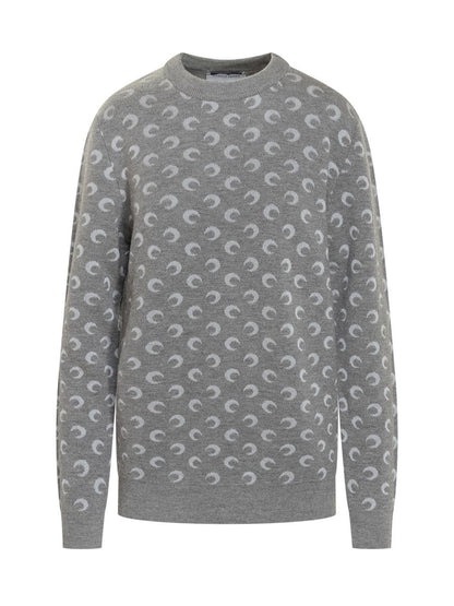 Marine Serre Grauer Pullover mit Mond-Print von Marine Serre