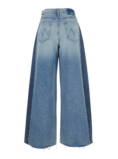 Blaue Five-Pocket-Jeans mit Patchwork-Design aus Denim für Damen