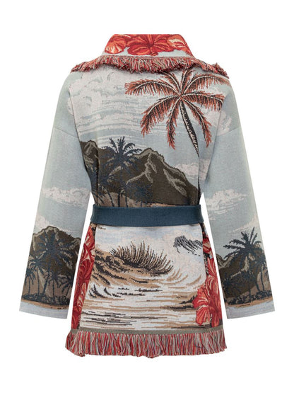Alanui Alanui – Strickjacke mit tropischem Muster und roten Blumen