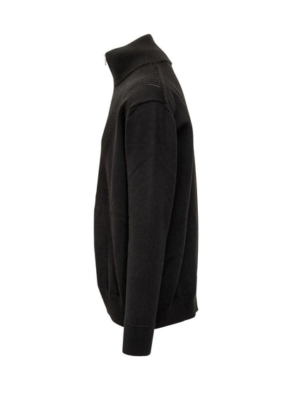 Jil Sander – Schwarze Strickjacke aus technischem Strick Jil Sander