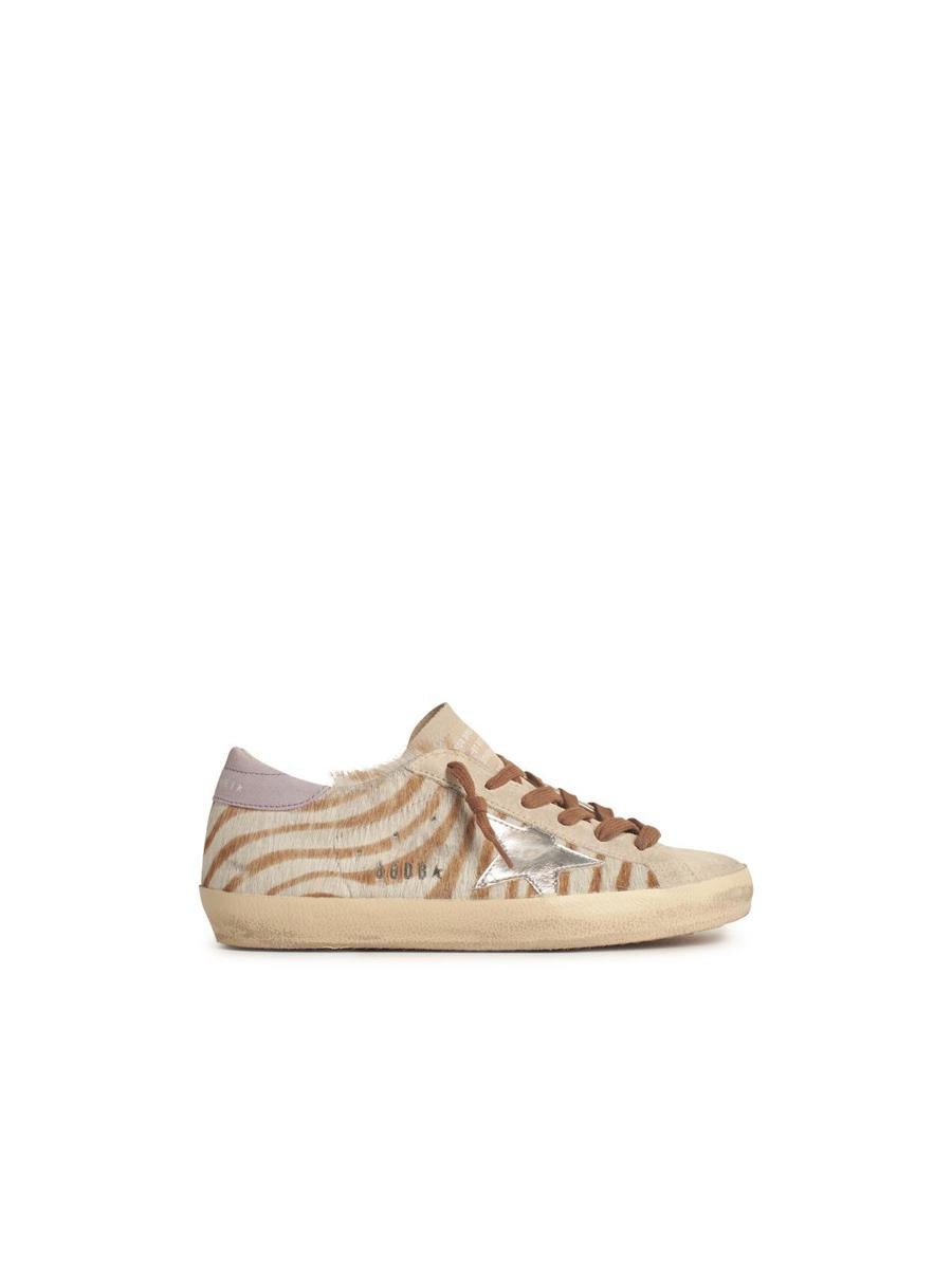 Golden Goose Super-Star' Damen aus Zebra-Ponyhaar mit silbernem Stern und Wildlederabsatz