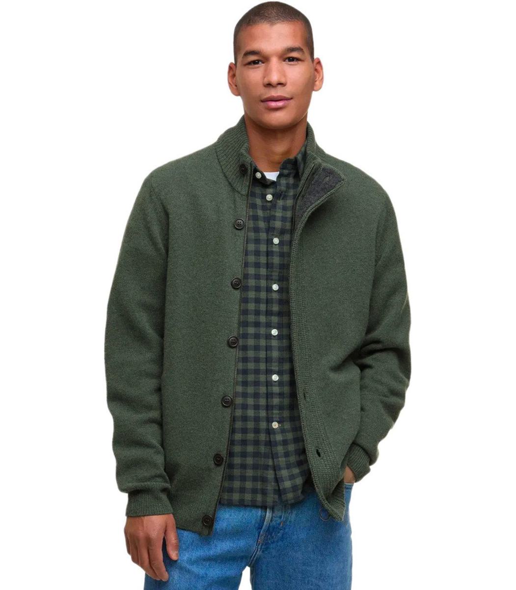 Barbour Essential Patch-Strickjacke mit Reißverschluss in Olivgrün