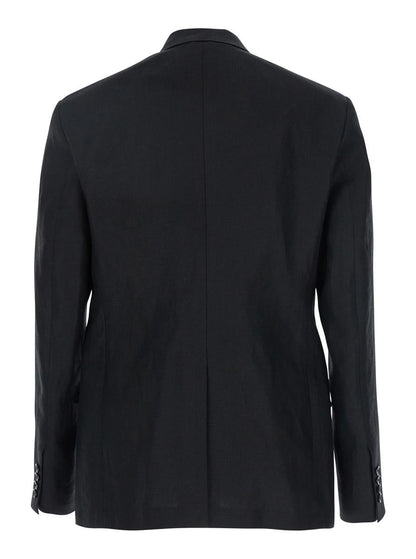 Schwarze Zweireiherjacke mit Revers aus Leinen für Herren