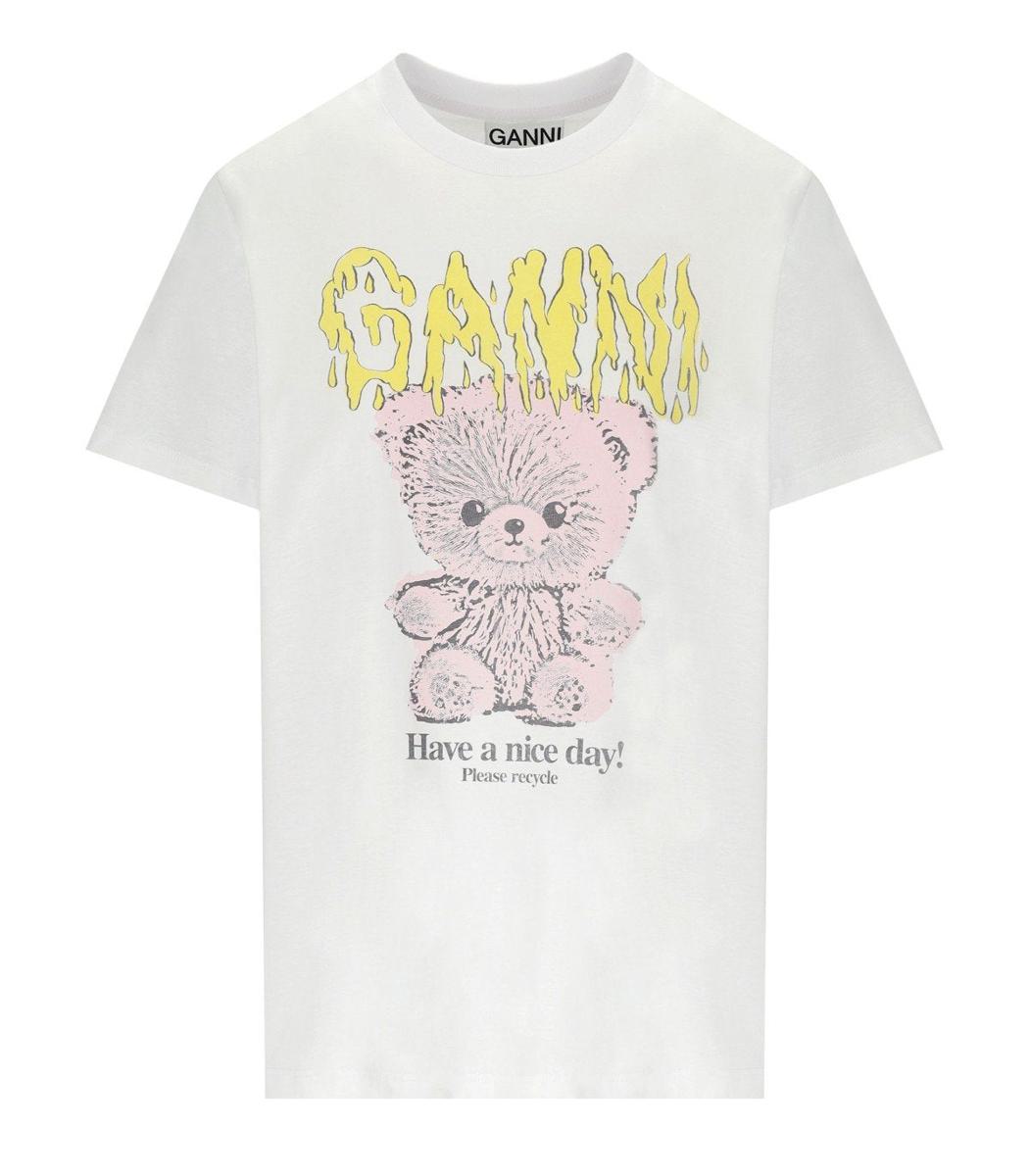 Ganni – Weißes Teddy-T-Shirt