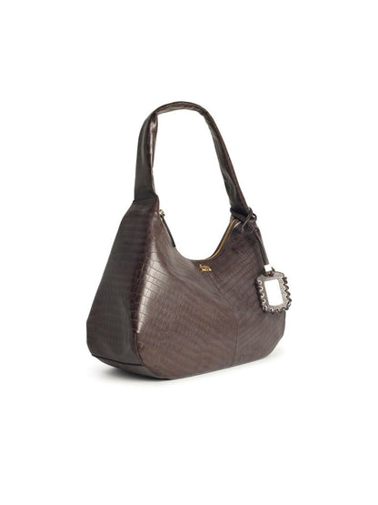 Ganni – Tasche „Bou Croco Xxl“ aus recycelter Ledermischung in Braun