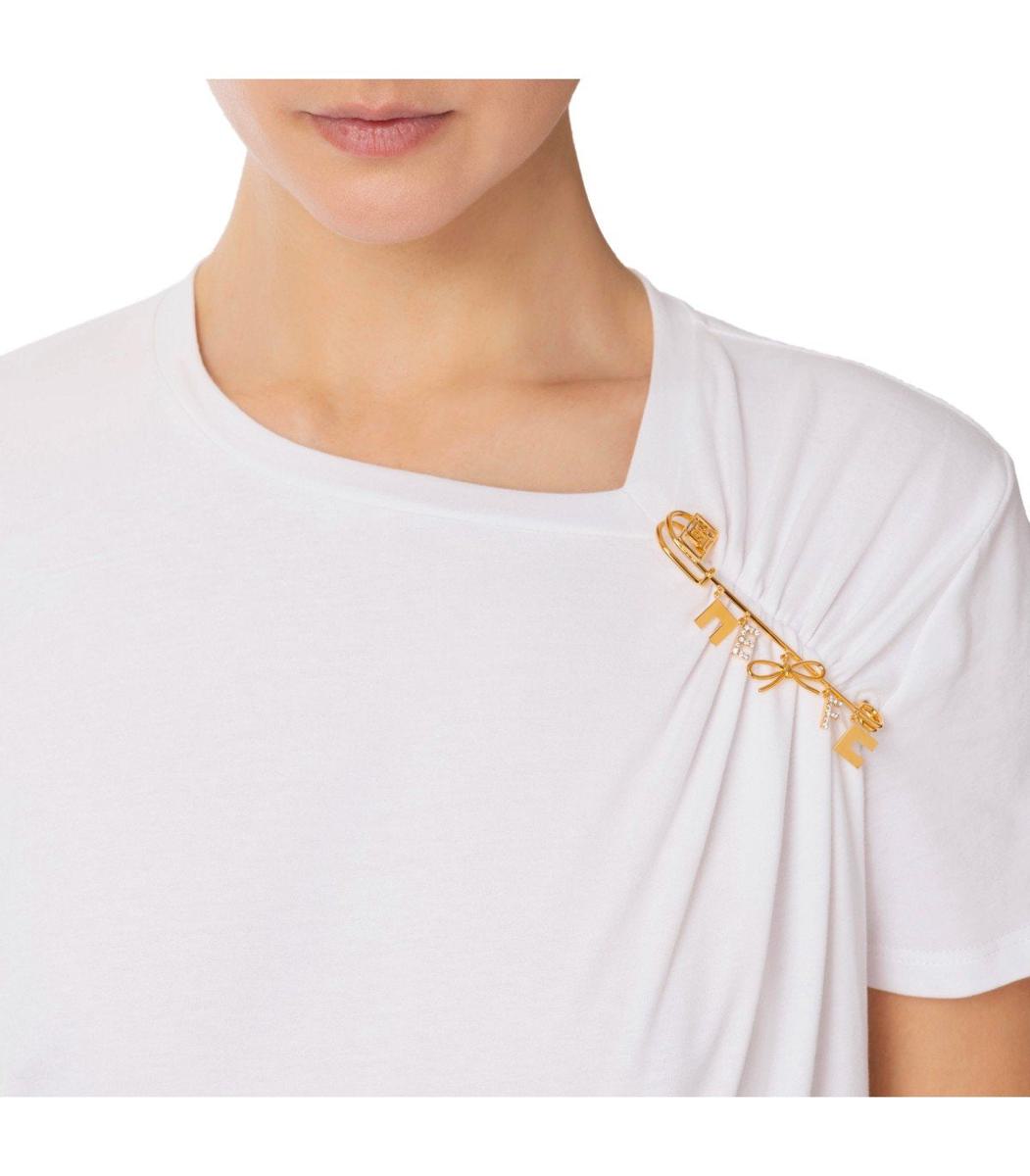 Elisabetta Franchi – Weißes T-Shirt mit Brosche