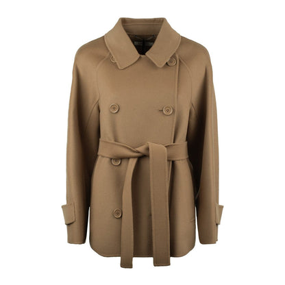 Max Mara – Kurzer Trenchcoat in Kamelbraun aus doppelter Wolle